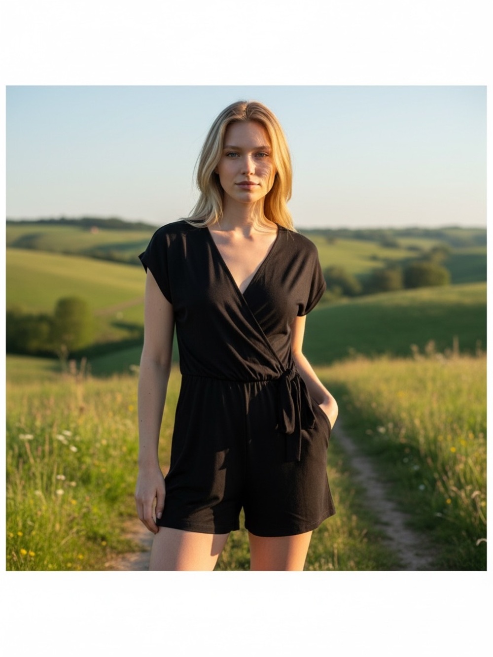 Rolla Coster Black Tie-Waist Wrap Romper